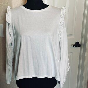 ZARA- long sleeve white shirt with ruffle detailing